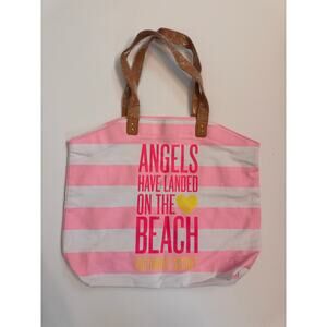 NWOT Victoria's Secret Angels Have Landed on the Beach Tote Pink/White 15x18"